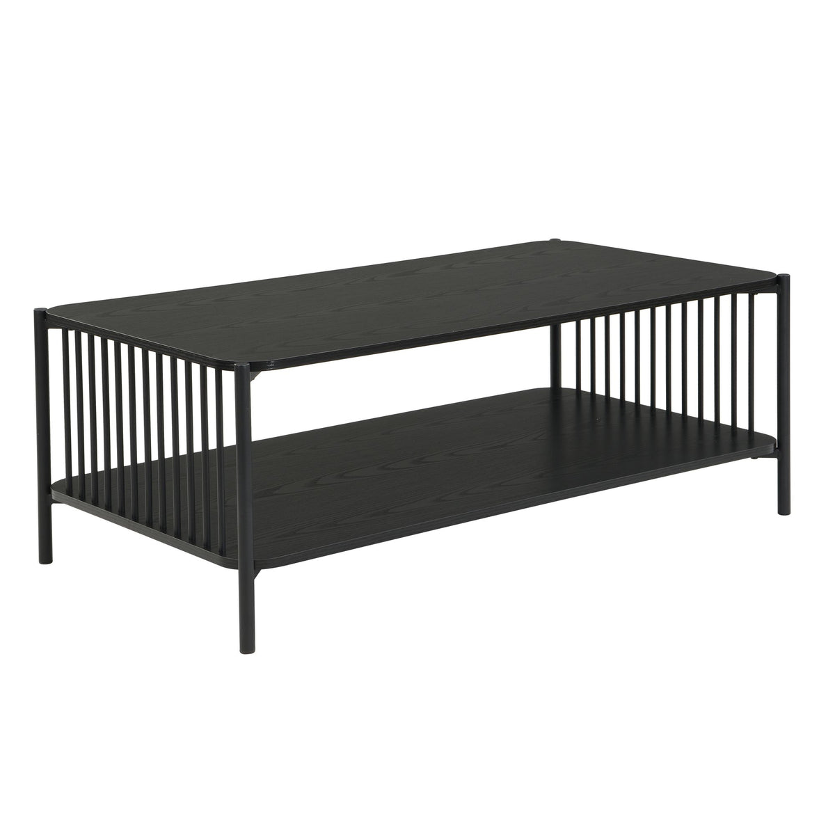 Salontafel 110x60cm Eiken Look Zwart Rechthoekig - Design Metaal