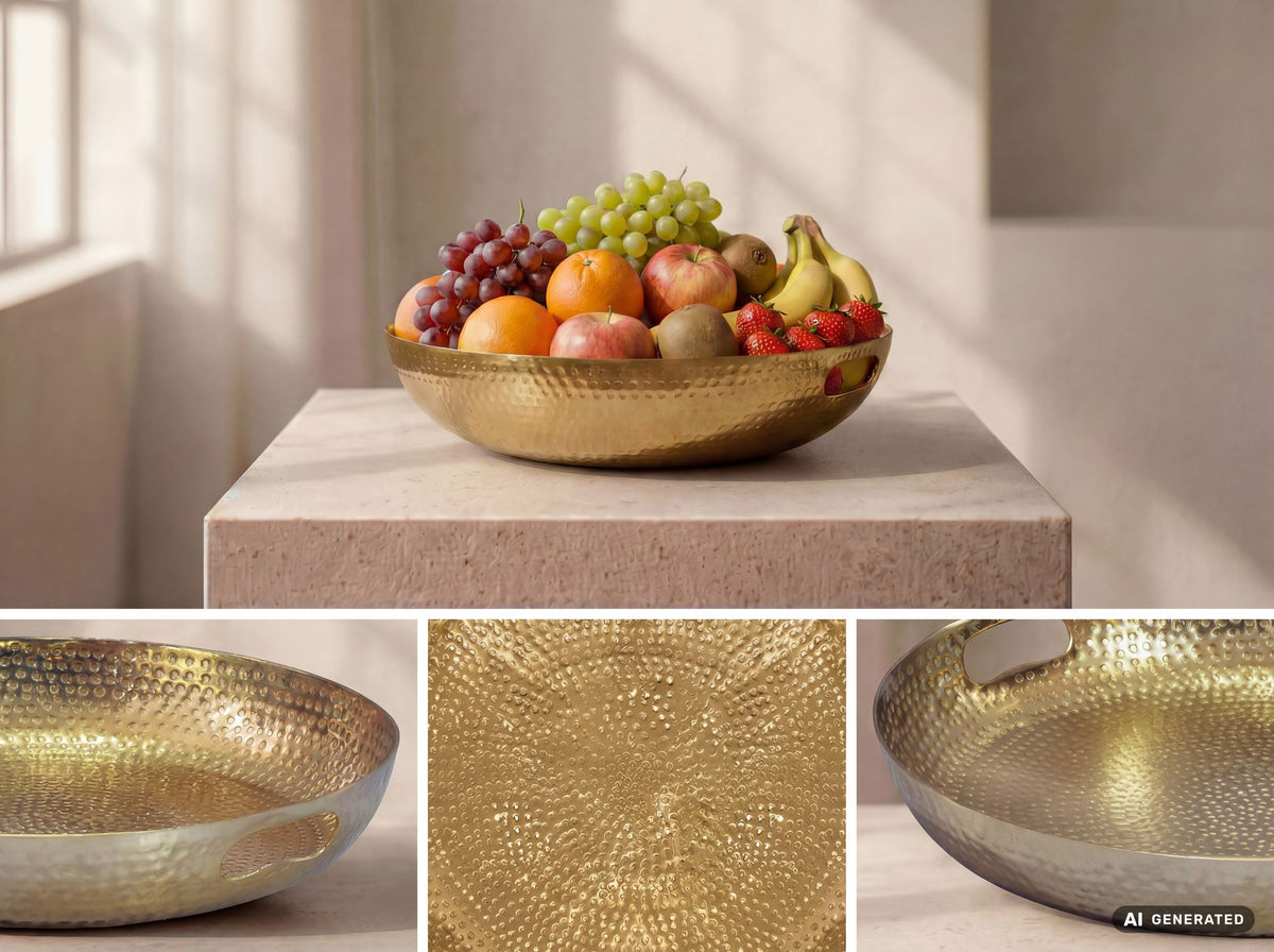 Fruitschaal Rond Goud Schaal Metaal 38cm Tafeldecoratie