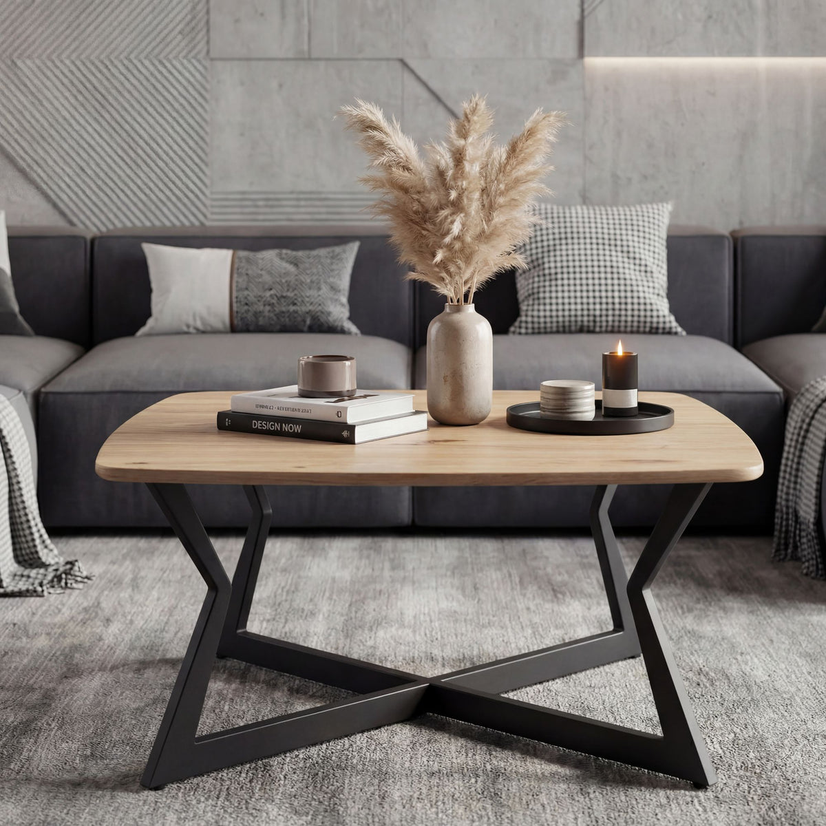Salontafel Vierkant 75x75cm Eiken Look Zwart - Design Banktafel