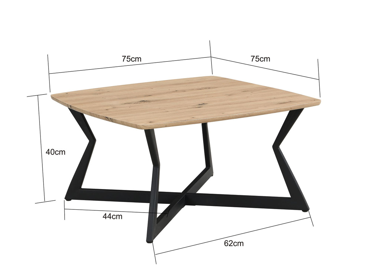 Salontafel Vierkant 75x75cm Eiken Look Zwart - Design Banktafel