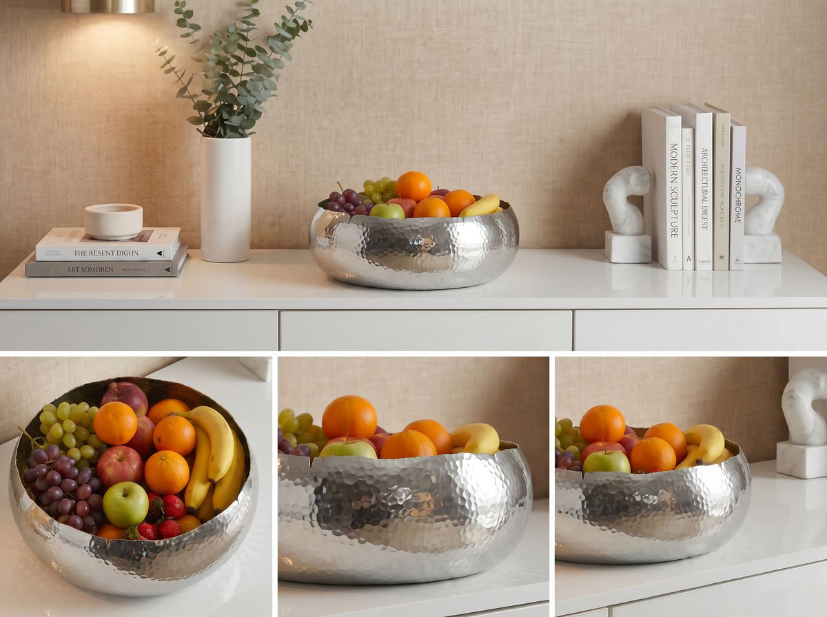 Fruitschaal Rond Zilver Schaal Metaal 35cm Tafeldecoratie