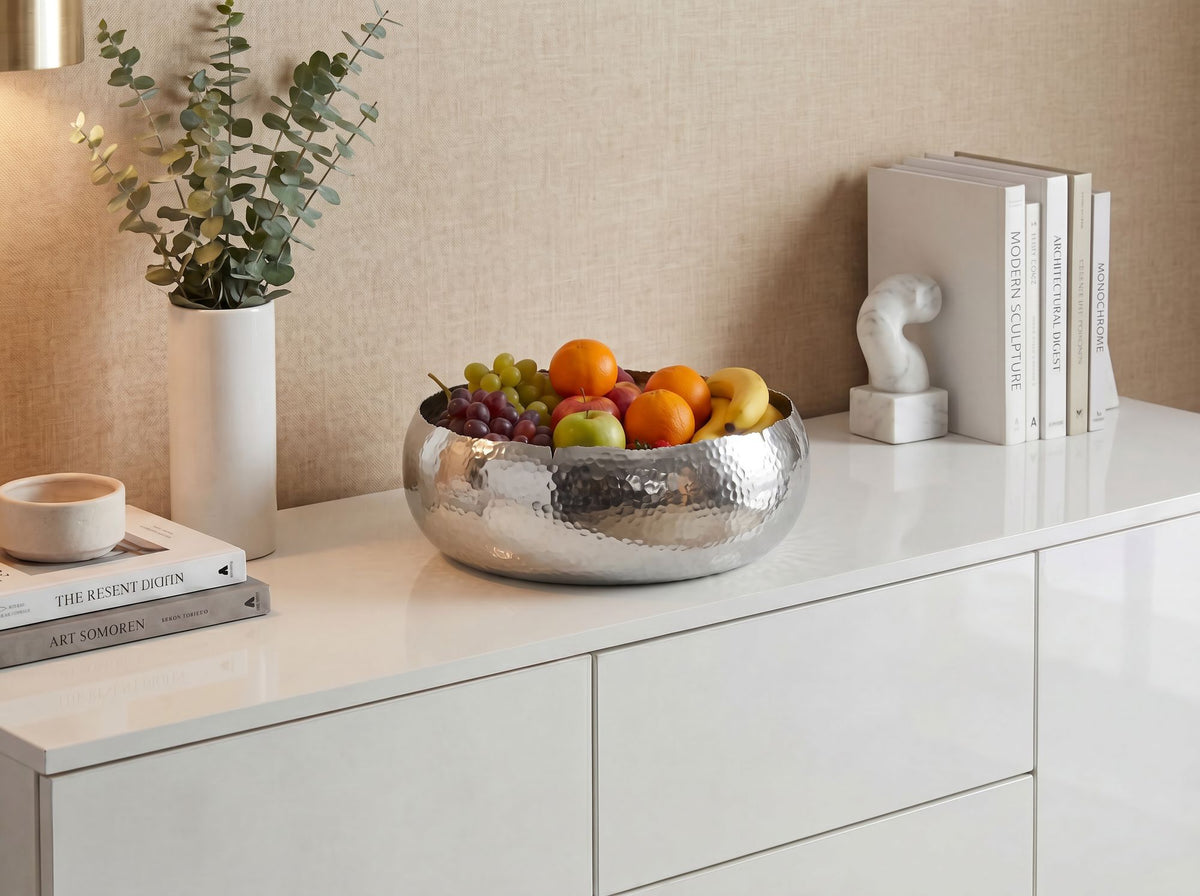 Fruitschaal Rond Zilver Schaal Metaal 35cm Tafeldecoratie