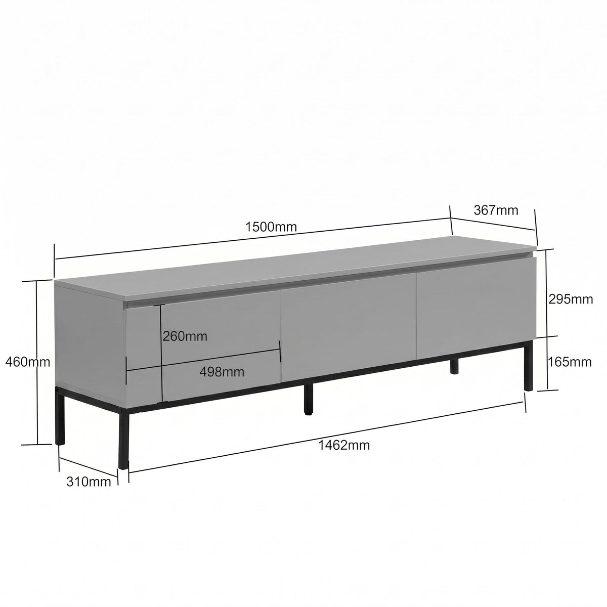 Lowboard 150cm TV-meubel Grijs Rechthoekig met 3 Lades - Design TV-kast