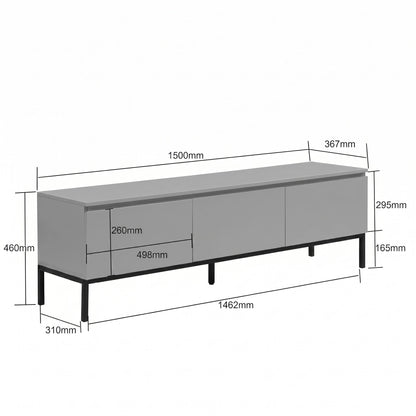 Lowboard 150cm TV-meubel Grijs Rechthoekig met 3 Lades - Design TV-kast