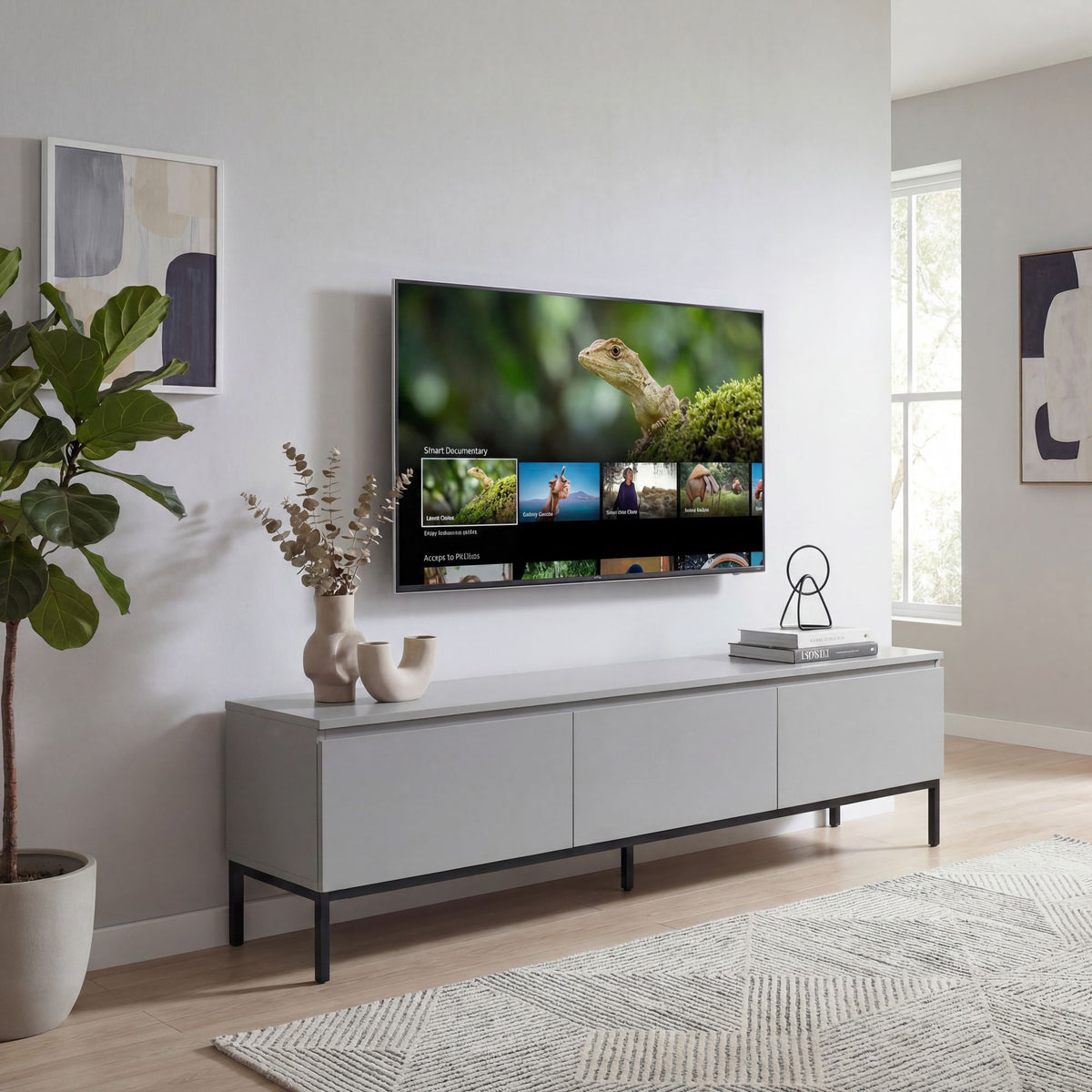 Lowboard 150cm TV-meubel Grijs Rechthoekig met 3 Lades - Design TV-kast