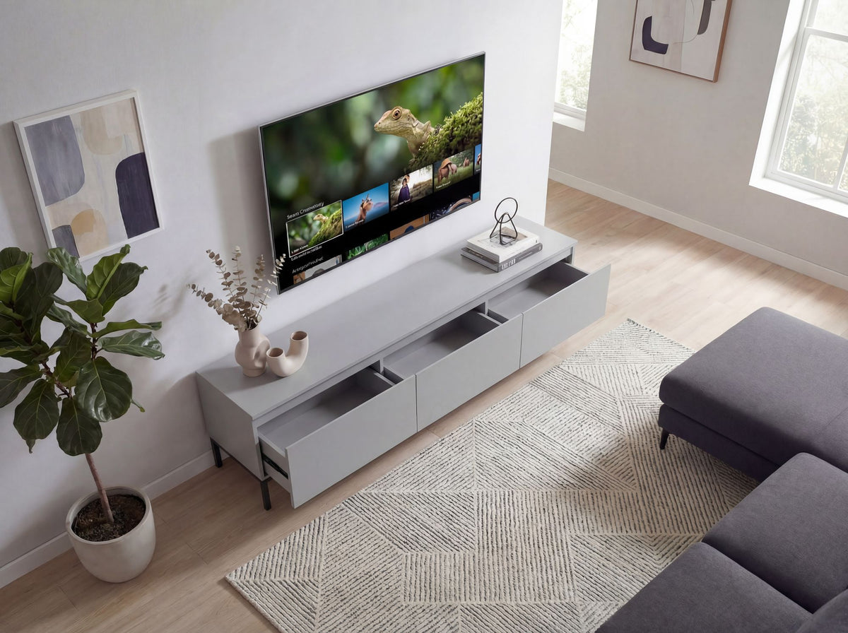 Lowboard 150cm TV-meubel Grijs Rechthoekig met 3 Lades - Design TV-kast