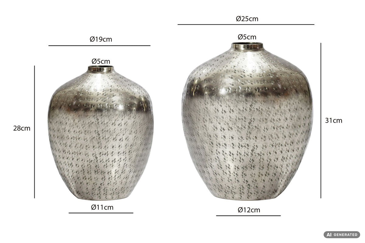 Tafelvaas 2-delige set Aluminium Zilver - Decoratieve vaas rond