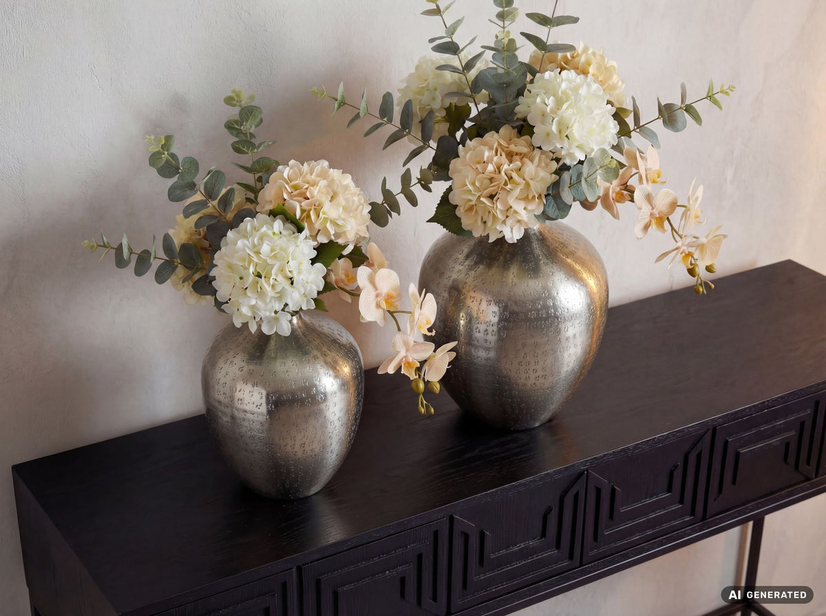Tafelvaas 2-delige set Aluminium Zilver - Decoratieve vaas rond