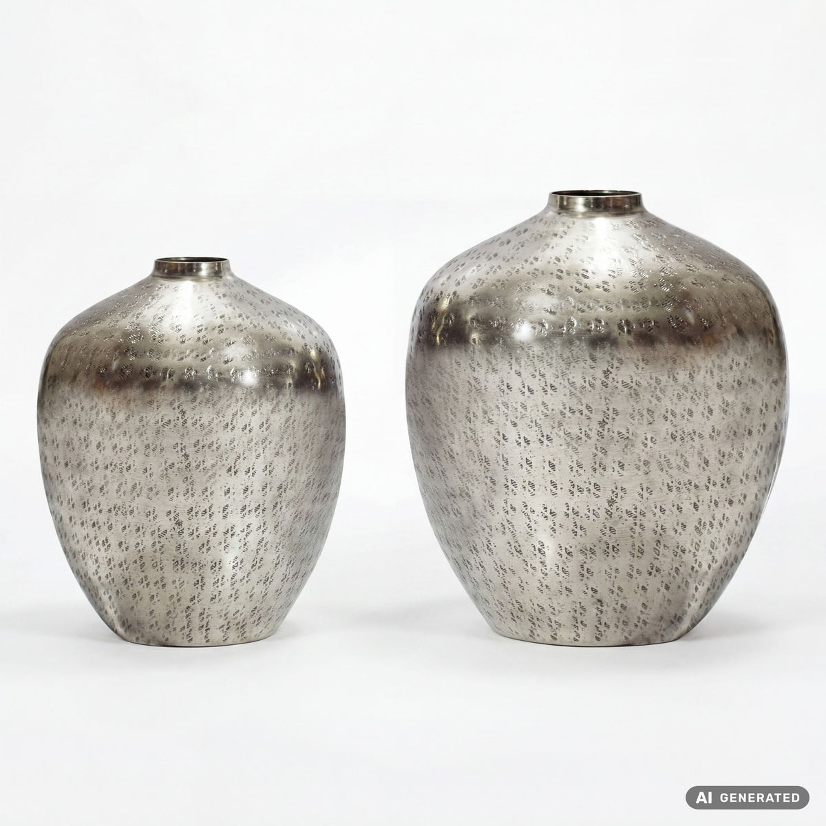 Tafelvaas 2-delige set Aluminium Zilver - Decoratieve vaas rond