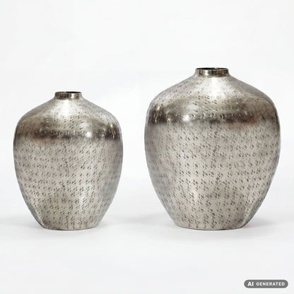 Tafelvaas 2-delige set Aluminium Zilver - Decoratieve vaas rond