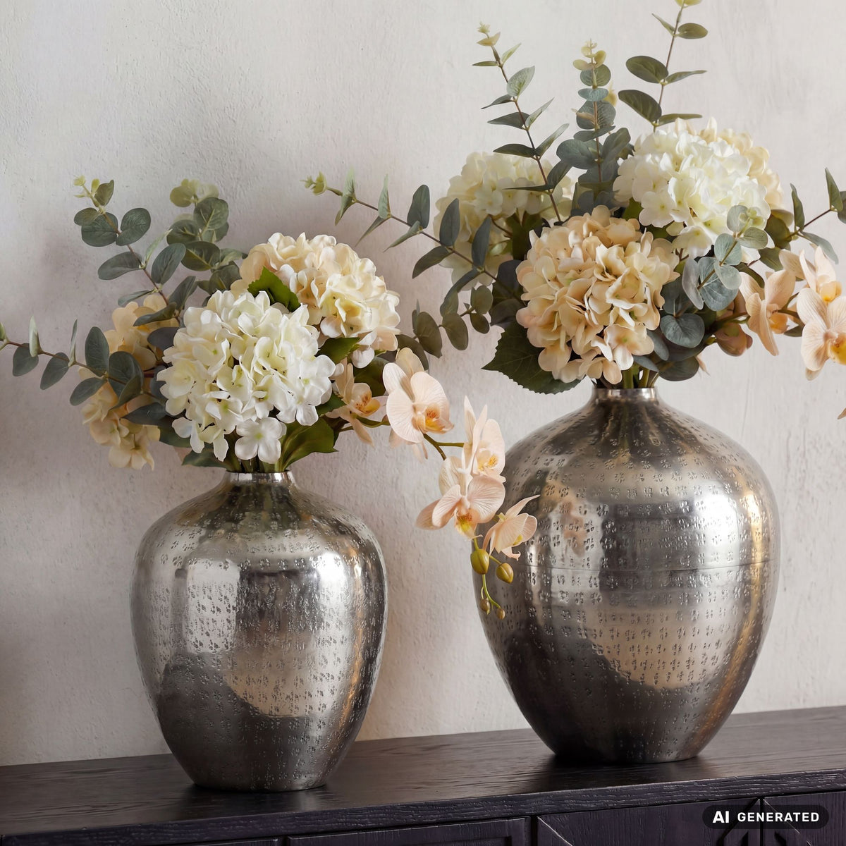 Tafelvaas 2-delige set Aluminium Zilver - Decoratieve vaas rond