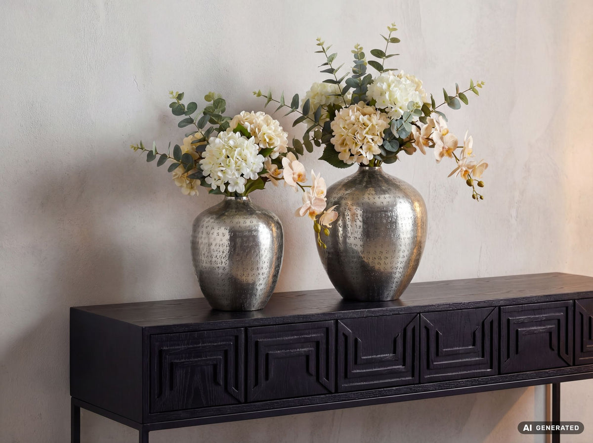 Tafelvaas 2-delige set Aluminium Zilver - Decoratieve vaas rond