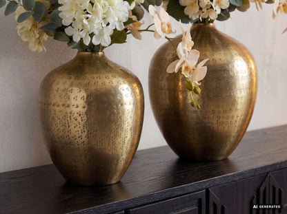 Tafelvaas 2-delige set Aluminium Goud - Decoratieve vaas rond