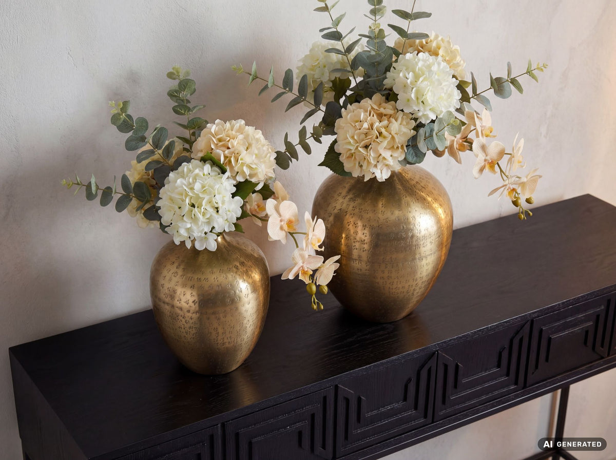 Tafelvaas 2-delige set Aluminium Goud - Decoratieve vaas rond