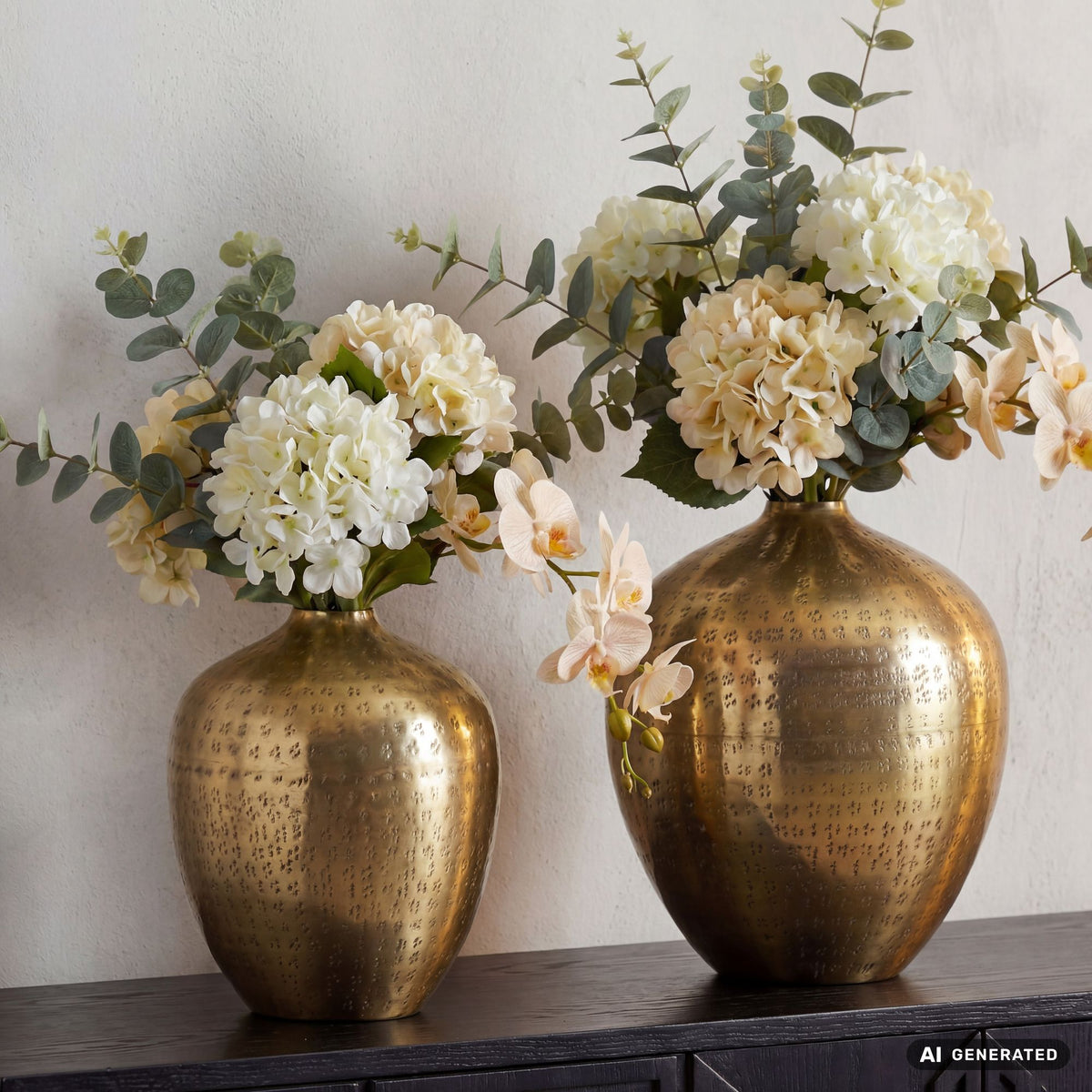 Tafelvaas 2-delige set Aluminium Goud - Decoratieve vaas rond