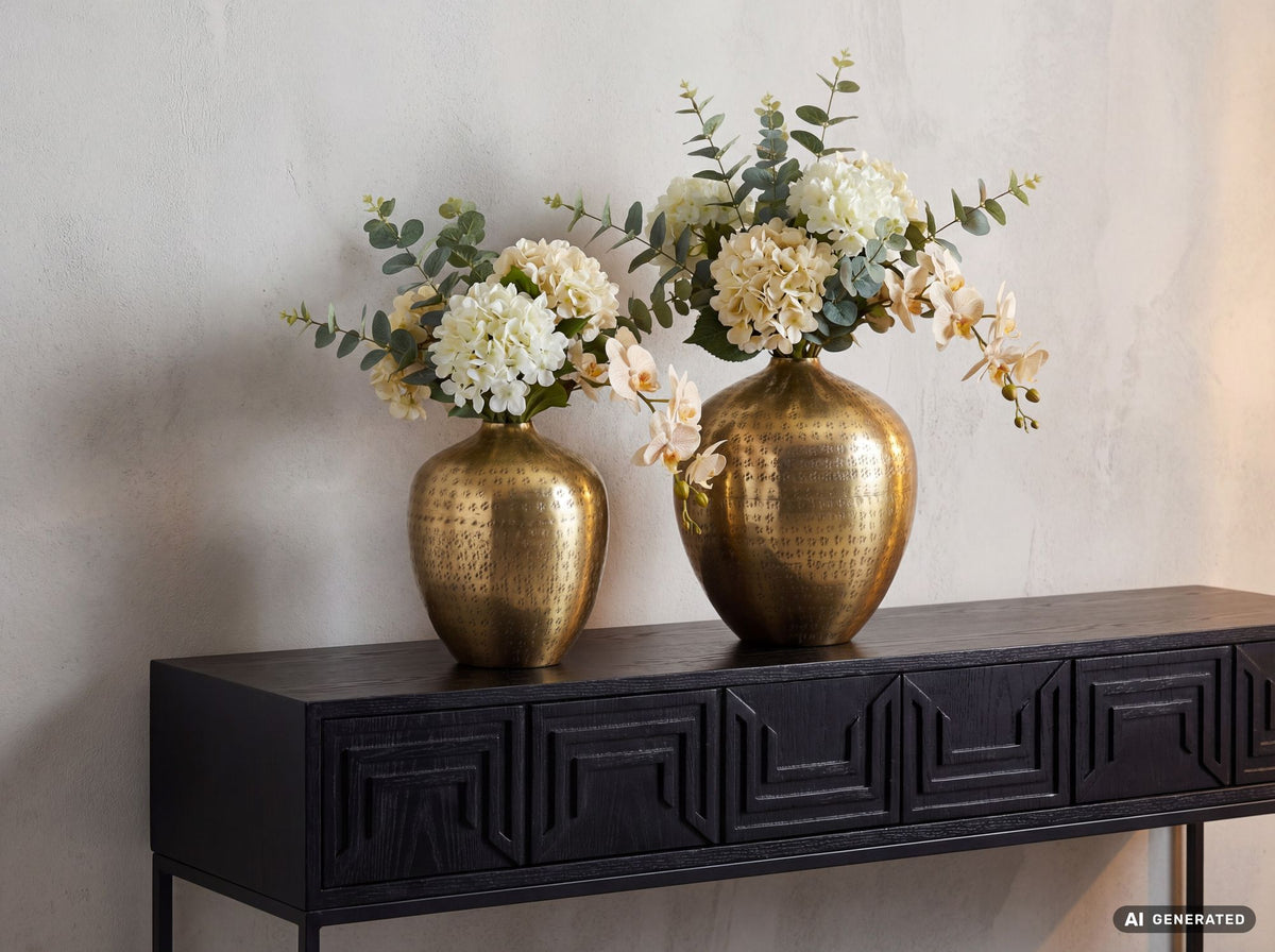Tafelvaas 2-delige set Aluminium Goud - Decoratieve vaas rond