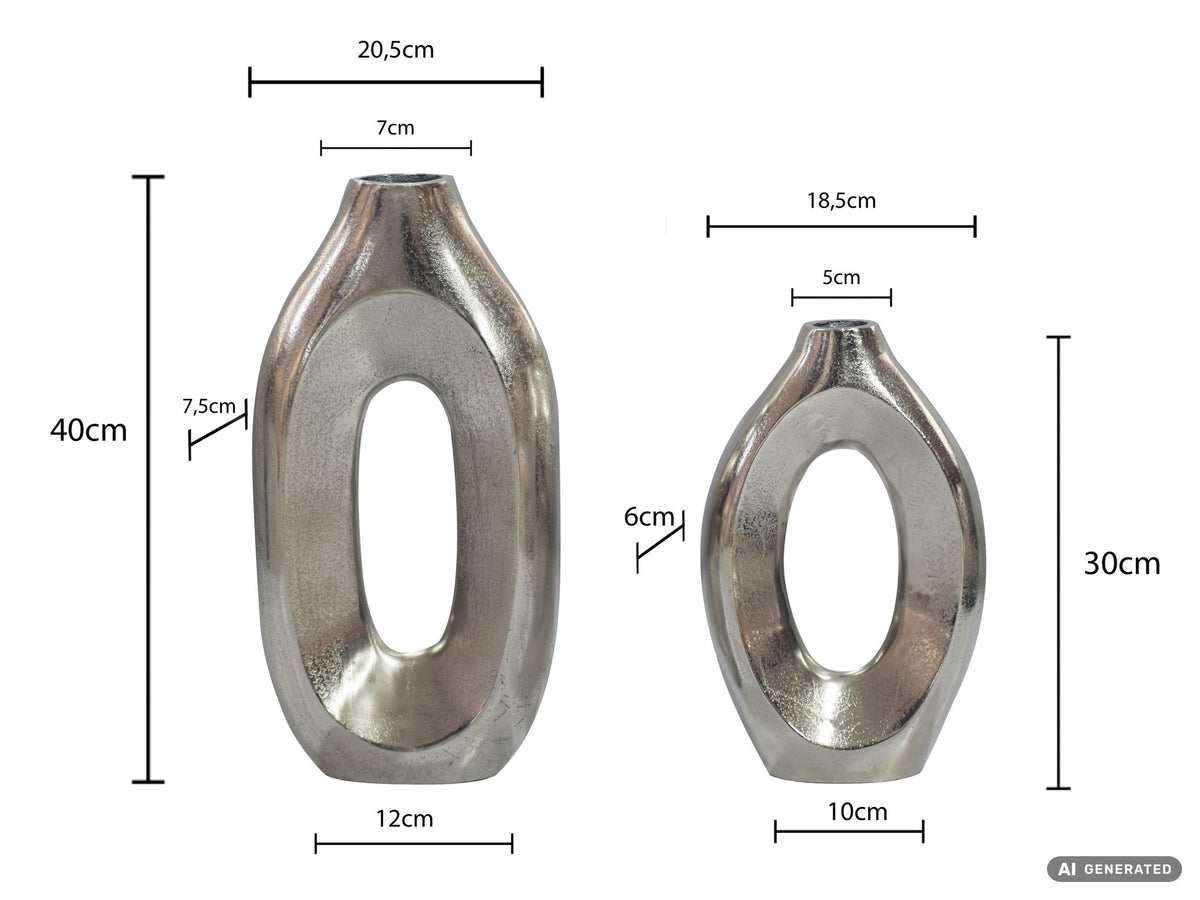Decoratieve Vaas 2-delige Set Metaal Zilver - Design Bloemenvaas Groot