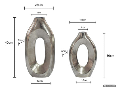 Decoratieve Vaas 2-delige Set Metaal Zilver - Design Bloemenvaas Groot