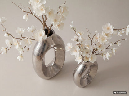 Decoratieve Vaas 2-delige Set Metaal Zilver - Design Bloemenvaas Groot