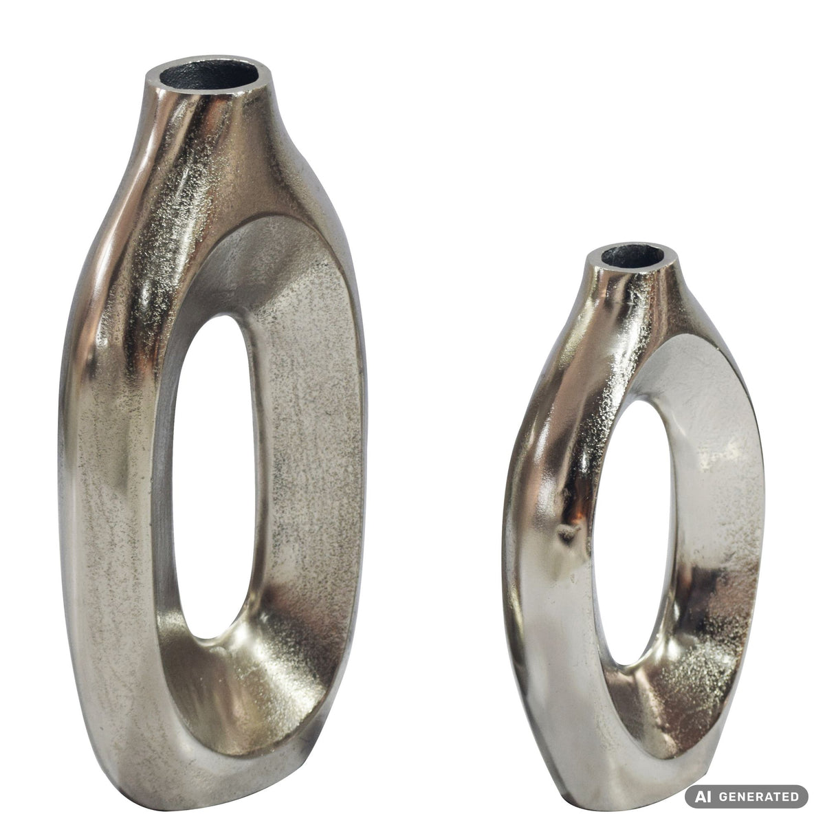 Decoratieve Vaas 2-delige Set Metaal Zilver - Design Bloemenvaas Groot