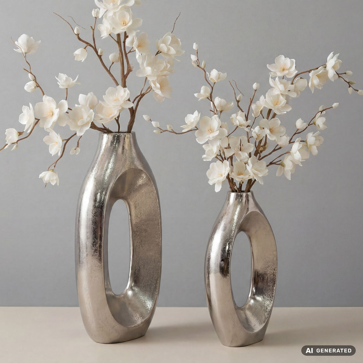 Decoratieve Vaas 2-delige Set Metaal Zilver - Design Bloemenvaas Groot