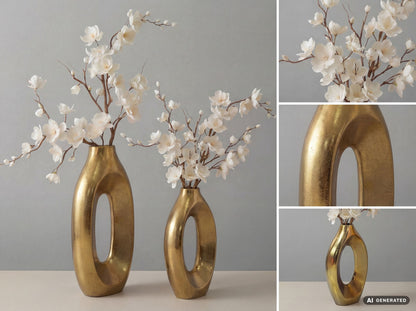 Decoratieve Vaas Set van 2 Metaal Goud - Design Bloemenvaas Groot