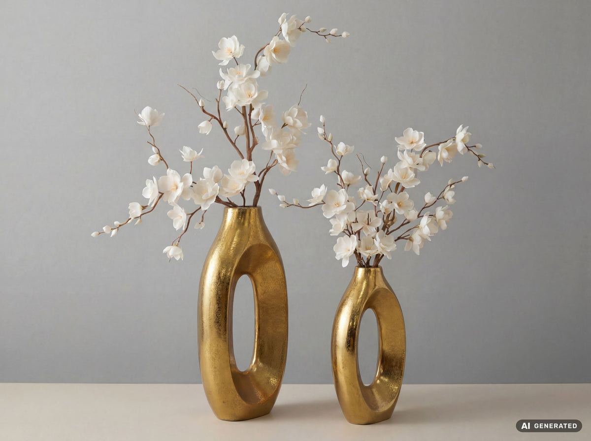 Decoratieve Vaas Set van 2 Metaal Goud - Design Bloemenvaas Groot