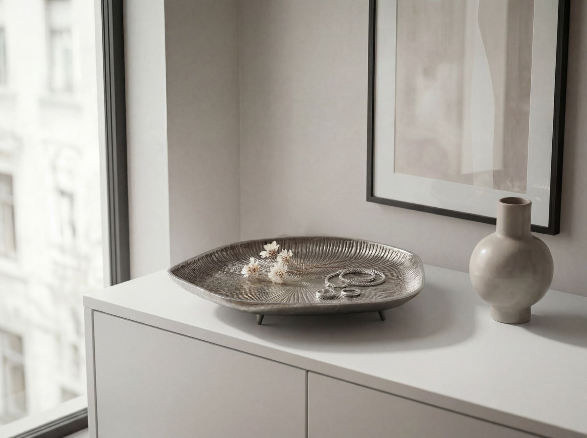 Decoratieve schaal Zilver Aluminium 40cm Organisch - Design Staande decoratie Metaal