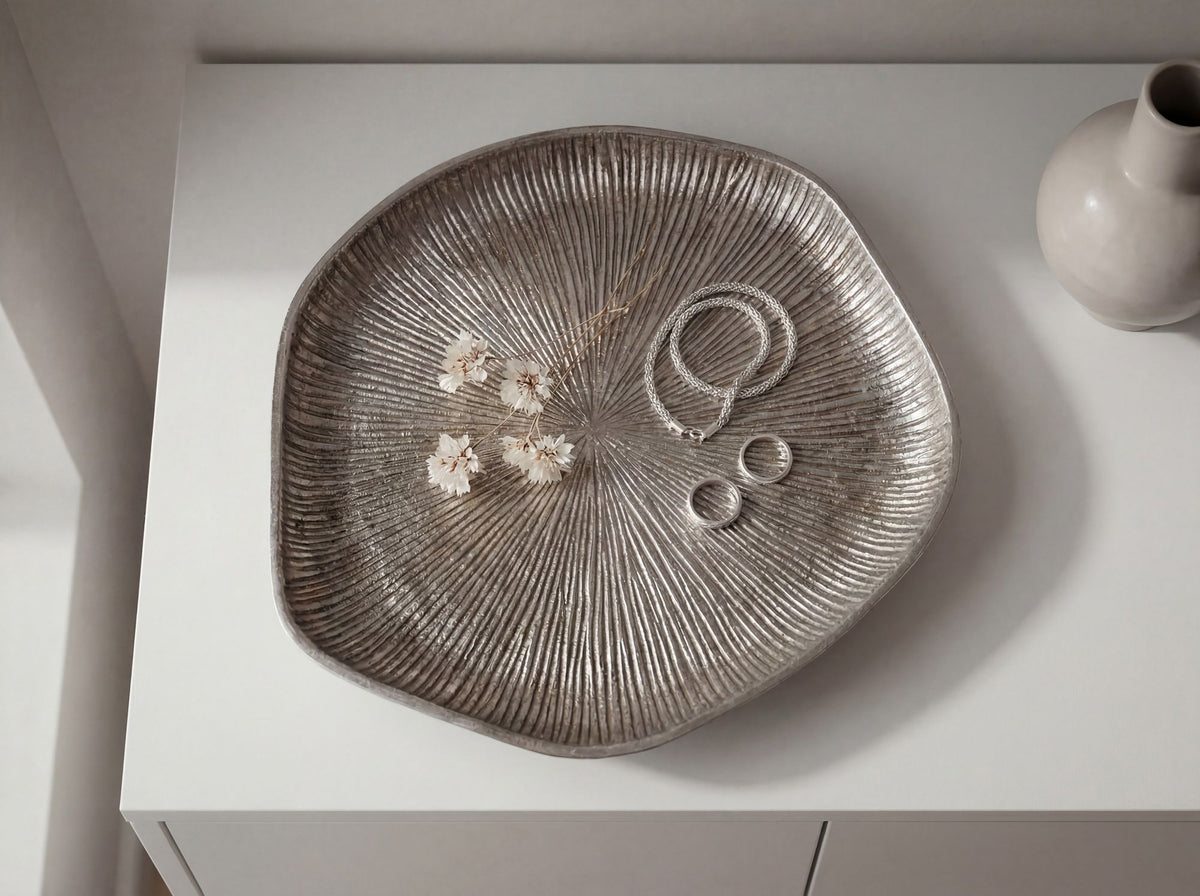 Decoratieve schaal Zilver Aluminium 40cm Organisch - Design Staande decoratie Metaal