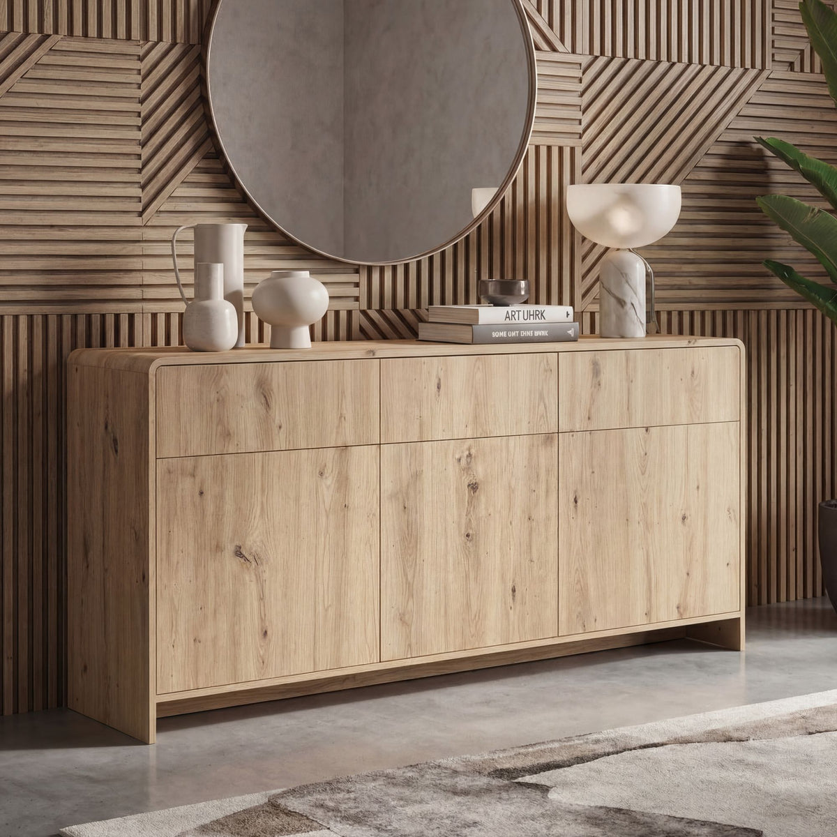 Sideboard Eiken Decor 155cm - Ladekast met 3 Deuren en 3 Laden