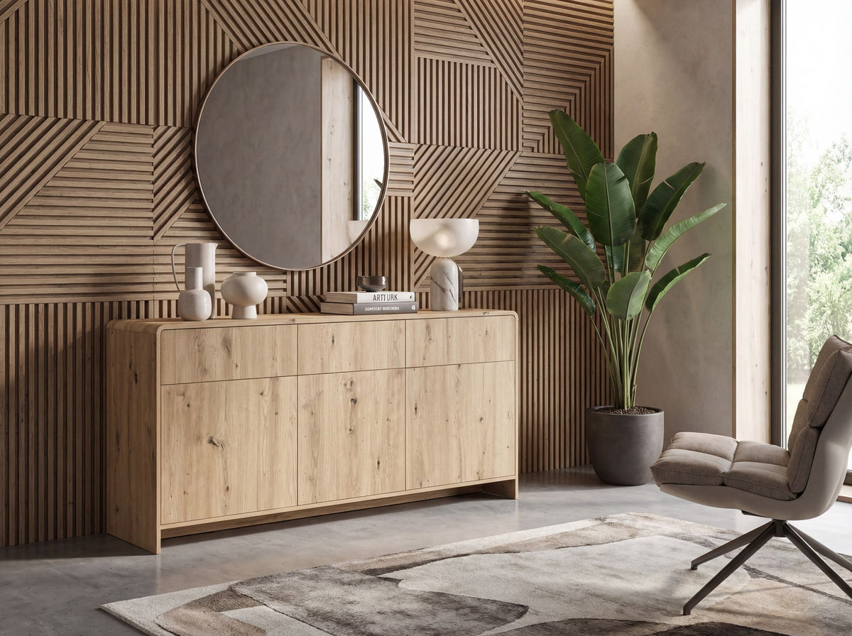 Sideboard Eiken Decor 155cm - Ladekast met 3 Deuren en 3 Laden