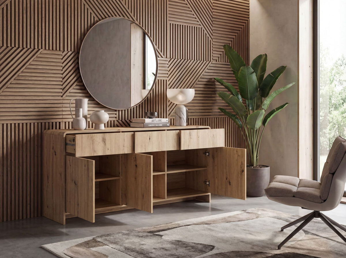 Sideboard Eiken Decor 155cm - Ladekast met 3 Deuren en 3 Laden