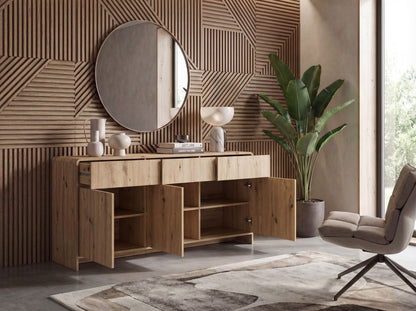 Sideboard Eiken Decor 155cm - Ladekast met 3 Deuren en 3 Laden