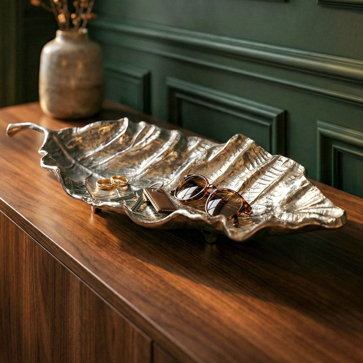 Decoratieschaal Blad Aluminium Zilver Schaal 67cm