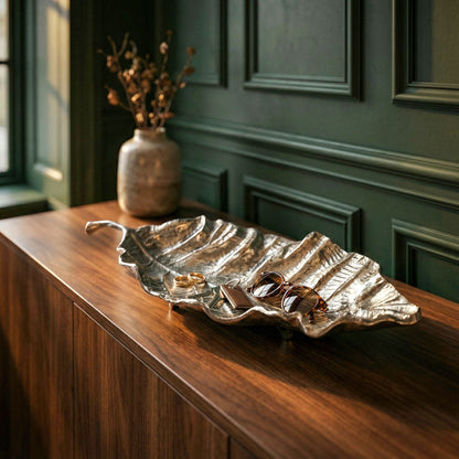 Decoratieschaal Blad Aluminium Zilver Schaal 67cm