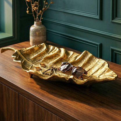 Decoratieve schaal Blad Aluminium Goud Schaal 67cm