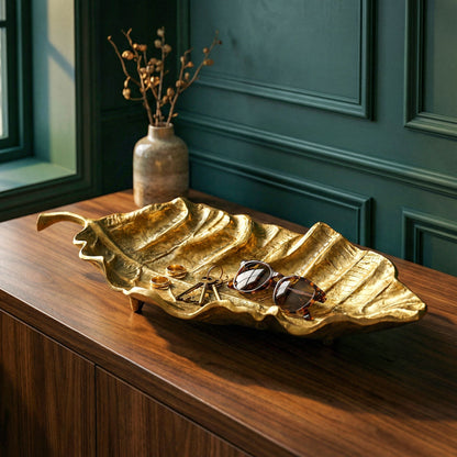 Decoratieve schaal Blad Aluminium Goud Schaal 67cm -