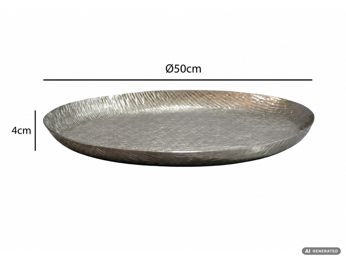 Decoratieschaal Zilver Aluminium 50cm Rond - Design Staandecoratie Metaal