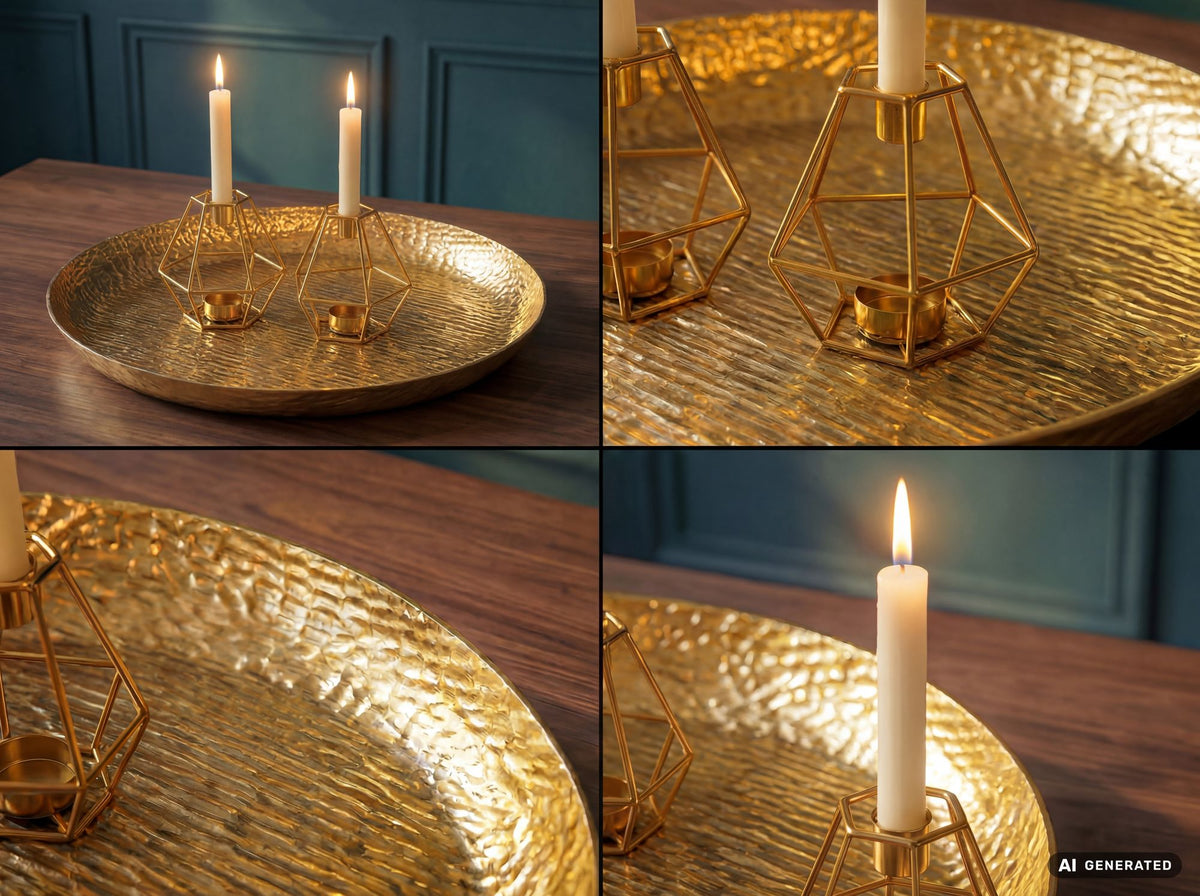 Decoratieve Schaal Goud Aluminium 50cm Rond - Design Staande Decoratie Metaal