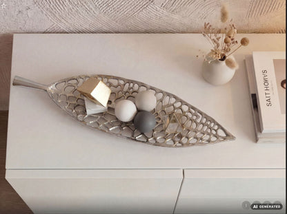 Decoratieve schaal Blad Aluminium Zilver Schaal 63cm
