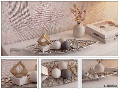 Decoratieve schaal Blad Aluminium Zilver Schaal 63cm