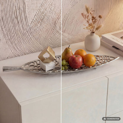 Decoratieve schaal Blad Aluminium Zilver Schaal 63cm