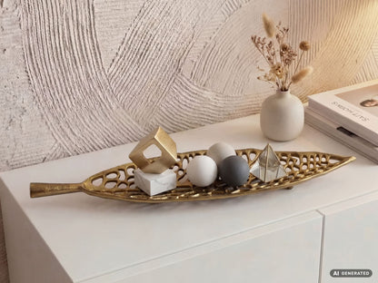 Decoratieve schaal Blad Aluminium Goud Schaal 63cm