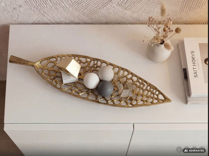 Decoratieve schaal Blad Aluminium Goud Schaal 63cm