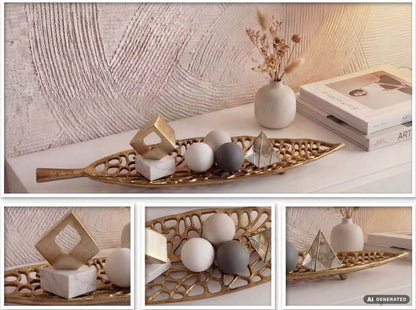 Decoratieve schaal Blad Aluminium Goud Schaal 63cm
