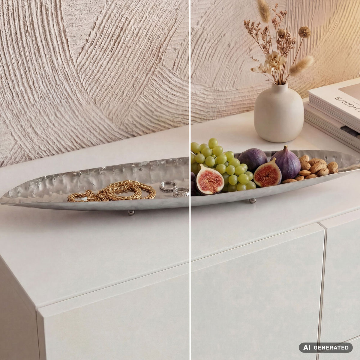 Decoratieve schaal Zilver Ovaal Metaal Schaal 65,5cm - Design Fruitschaal Woonkamer