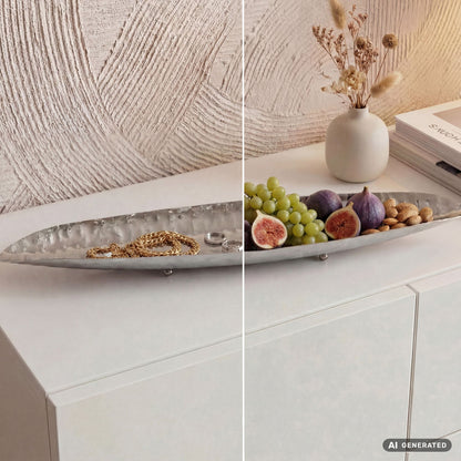 Decoratieve schaal Zilver Ovaal Metaal Schaal 65,5cm - Design Fruitschaal Woonkamer