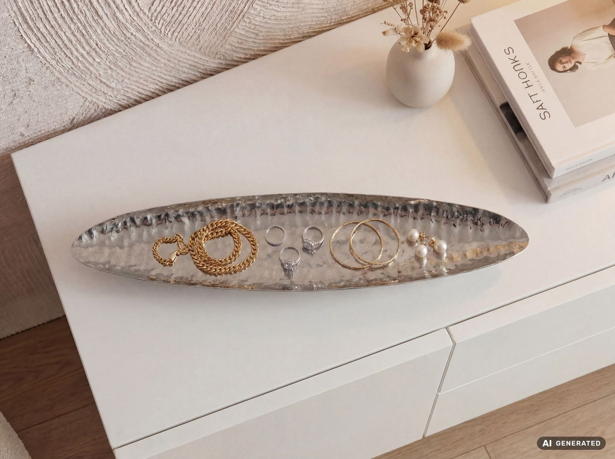 Decoratieve schaal Zilver Ovaal Metaal Schaal 65,5cm - Design Fruitschaal Woonkamer