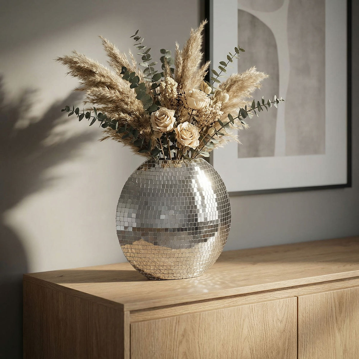 Tafelvaas Metaal 40cm Zilver - Decoratieve vaas Mozaïek rond