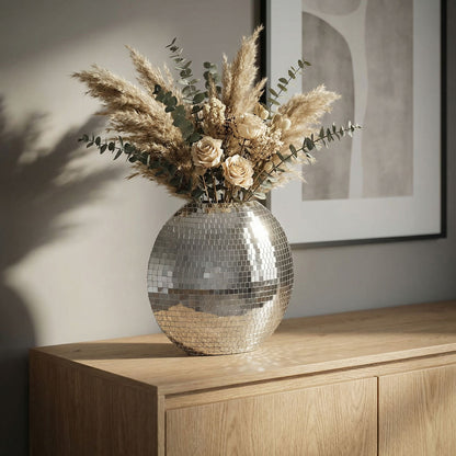 Tafelvaas Metaal 40cm Zilver - Decoratieve vaas Mozaïek rond